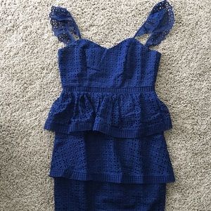 Just Me Navy Tiered Crochet Lace Dress